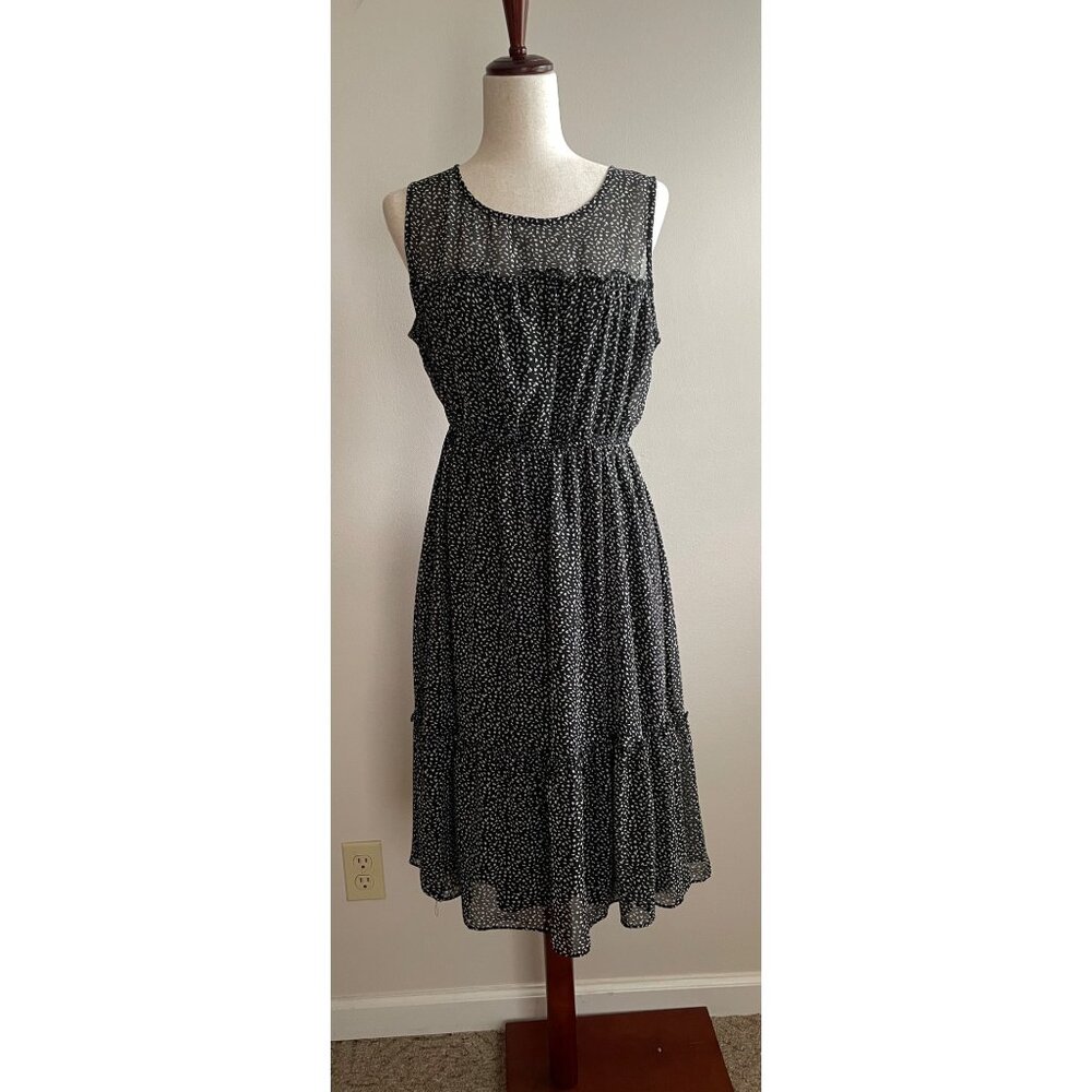 Nicole Miller Sleeveless Sun Dress Womens 10 Black Tiered Elastic Waist